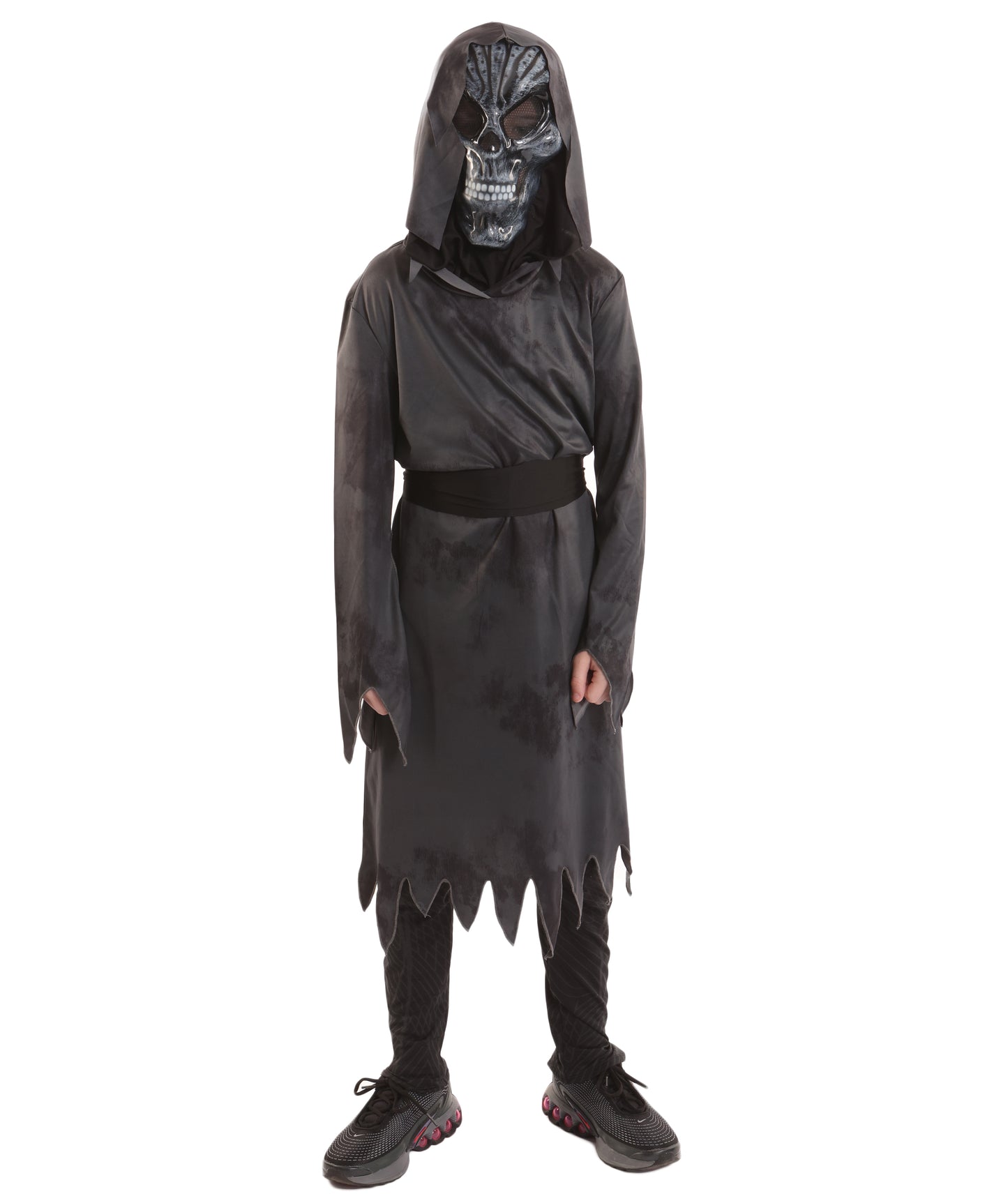Teen’s Ghastly Ghoul Dark Grey Costume | Hooded Robe with Tattered Sleeves & Creepy | Halloween Haunted House, Cosplay Theater & Scary Roleplay