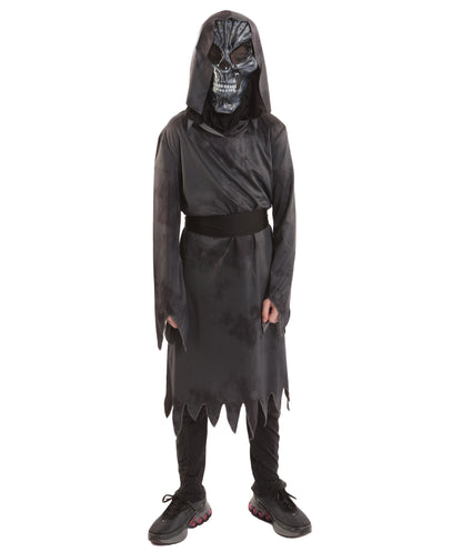 Teen’s Ghastly Ghoul Dark Grey Costume | Hooded Robe with Tattered Sleeves & Creepy | Halloween Haunted House, Cosplay Theater & Scary Roleplay