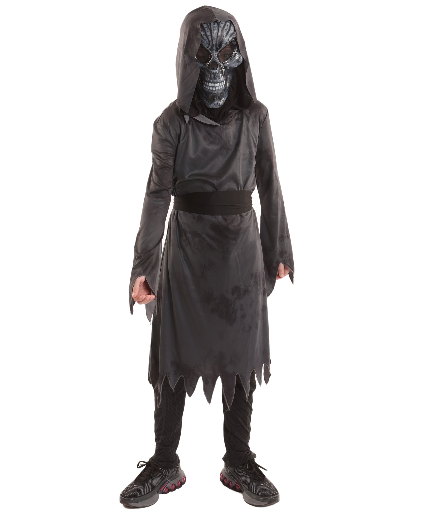 Teen’s Ghastly Ghoul Dark Grey Costume | Hooded Robe with Tattered Sleeves & Creepy | Halloween Haunted House, Cosplay Theater & Scary Roleplay