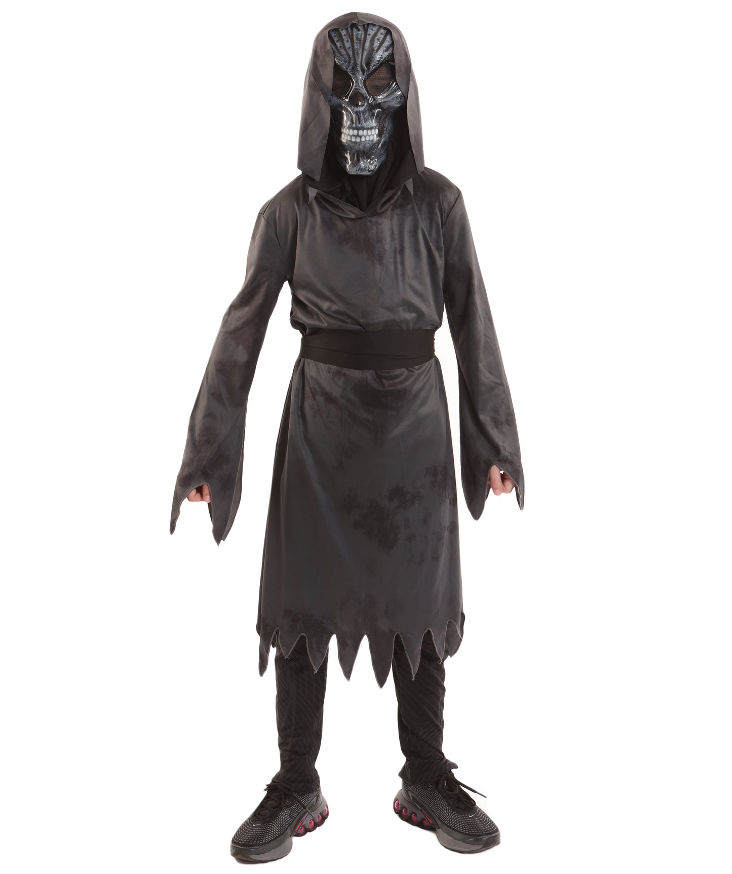 Teen’s Ghastly Ghoul Dark Grey Costume | Hooded Robe with Tattered Sleeves & Creepy | Halloween Haunted House, Cosplay Theater & Scary Roleplay