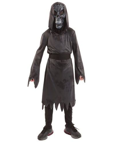 Teen’s Ghastly Ghoul Dark Grey Costume | Hooded Robe with Tattered Sleeves & Creepy | Halloween Haunted House, Cosplay Theater & Scary Roleplay