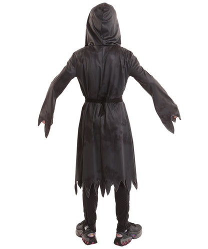 Teen’s Ghastly Ghoul Dark Grey Costume | Hooded Robe with Tattered Sleeves & Creepy | Halloween Haunted House, Cosplay Theater & Scary Roleplay