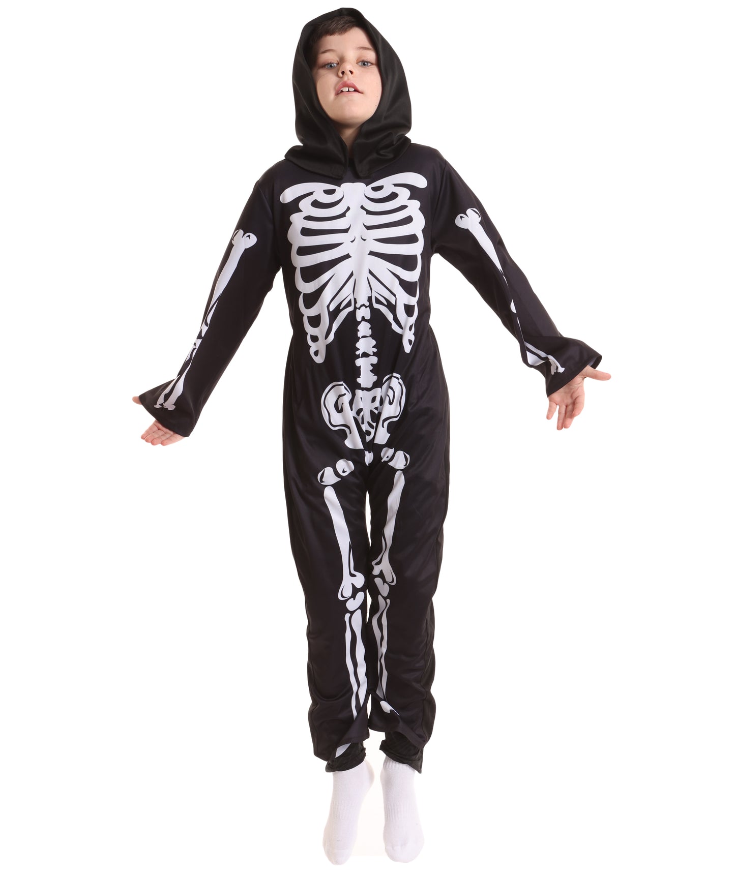 Teen Skeleton Costume | Full-Body Skeleton Print Outfit with Stretchy Synthetic Fabric | Halloween, Stage Performances & Theme Parties