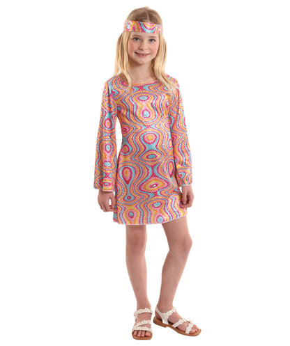 HPO Girl's Groovy 70s Hippie Disco Costume | Suitable for Halloween | Flame-retardant Synthetic Fabric