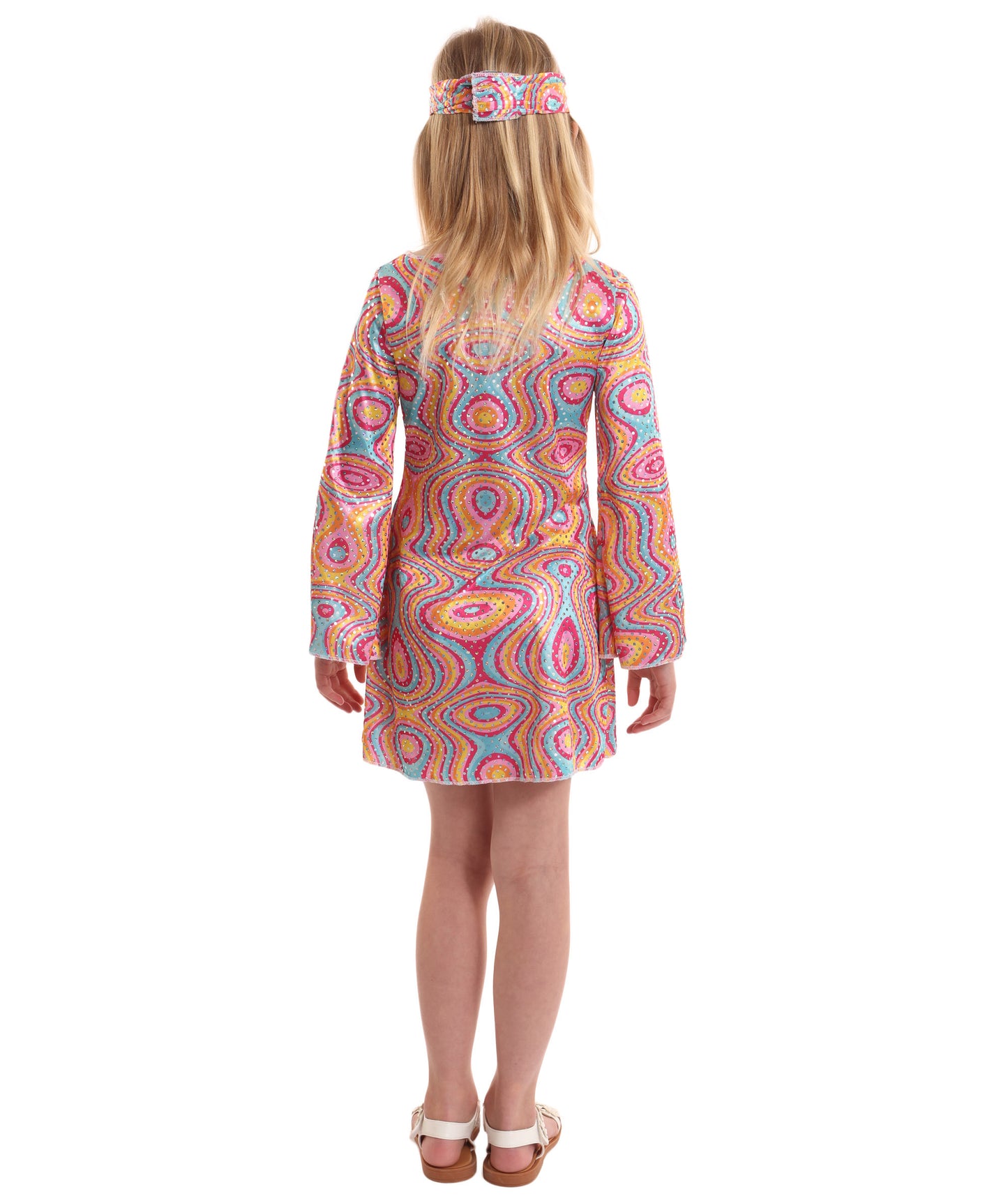 HPO Girl's Groovy 70s Hippie Disco Costume | Suitable for Halloween | Flame-retardant Synthetic Fabric