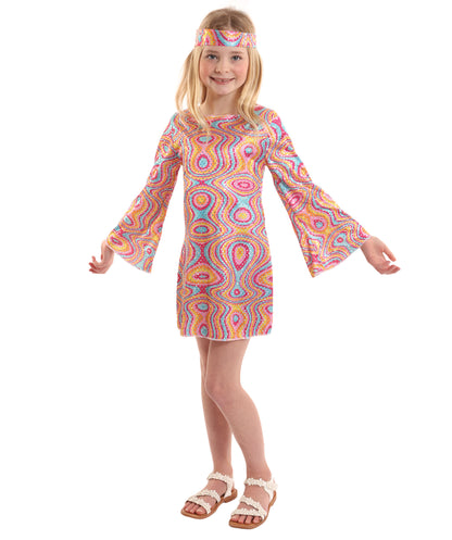 HPO Girl's Groovy 70s Hippie Disco Costume | Suitable for Halloween | Flame-retardant Synthetic Fabric