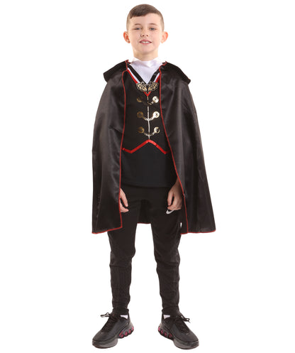 HPO Teen's Vampire Black Costume | Gothic Cape & Vest Outfit | Dark Fantasy Halloween Cosplay Attire for Stage, Party & Roleplay Events