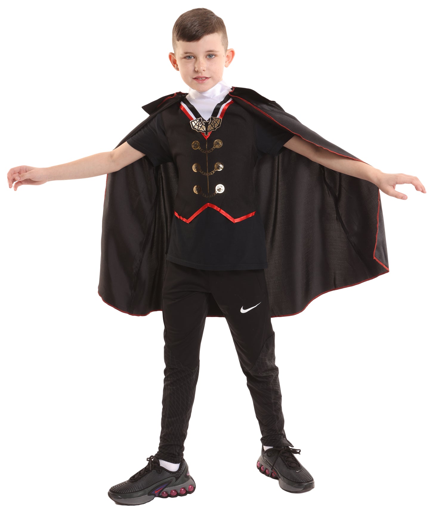 HPO Teen's Vampire Black Costume | Gothic Cape & Vest Outfit | Dark Fantasy Halloween Cosplay Attire for Stage, Party & Roleplay Events