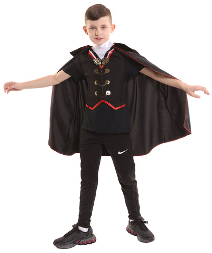 HPO Teen's Vampire Black Costume | Gothic Cape & Vest Outfit | Dark Fantasy Halloween Cosplay Attire for Stage, Party & Roleplay Events