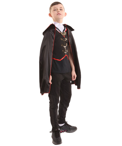 HPO Teen's Vampire Black Costume | Gothic Cape & Vest Outfit | Dark Fantasy Halloween Cosplay Attire for Stage, Party & Roleplay Events