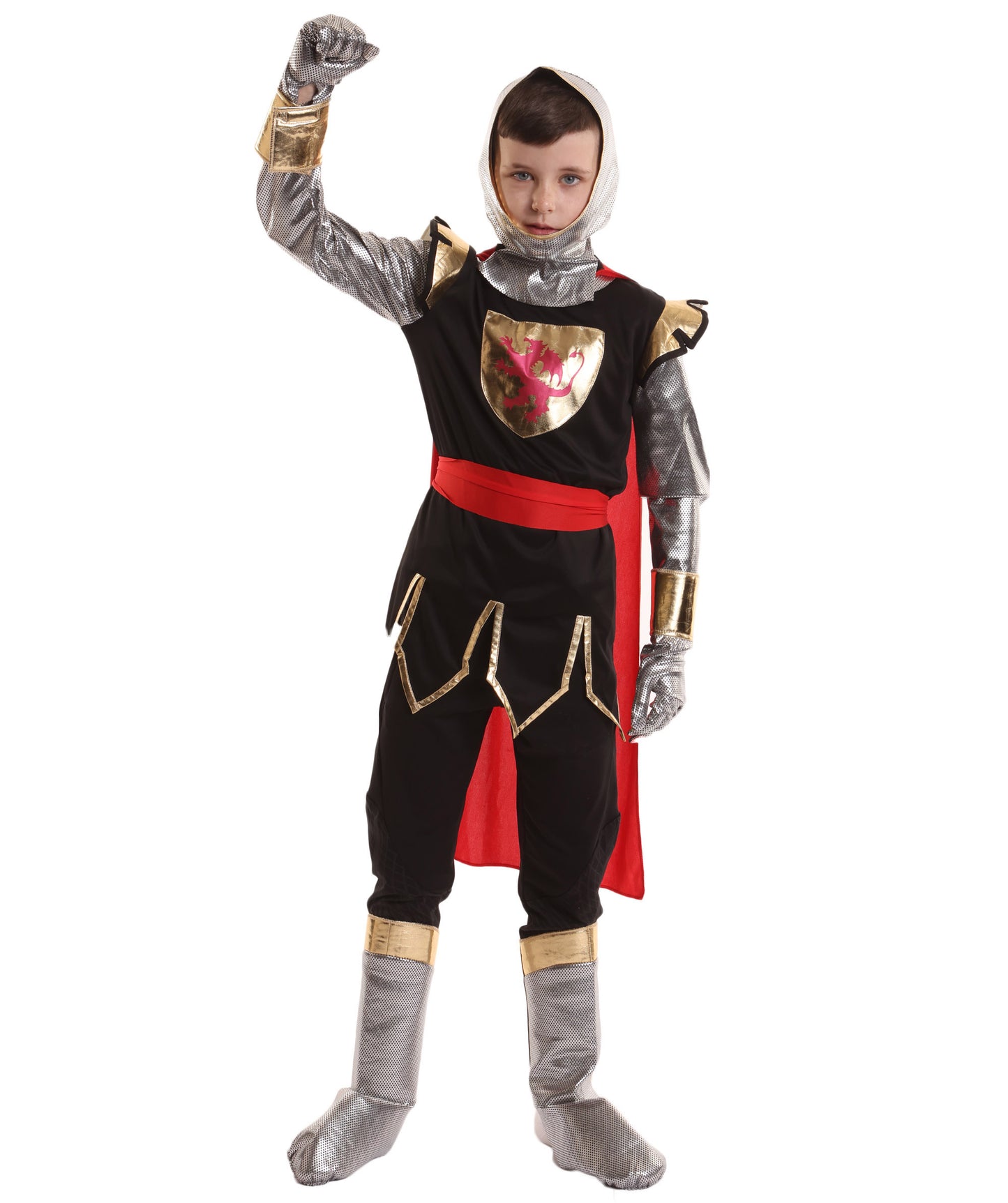 HPO Teen's Red and Black Noble Crusader Knight Costume | Suitable for Halloween | Flame-retardant Synthetic Fabric