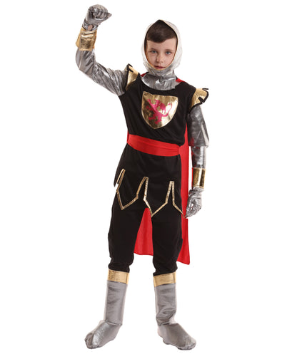 HPO Teen's Red and Black Noble Crusader Knight Costume | Suitable for Halloween | Flame-retardant Synthetic Fabric