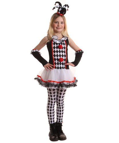 HPO Teen’s Harlequin Honey Costume | Black & White Diamond Dress with Ruffledit Collar | Halloween Cosplay Masquerade & Themed Party