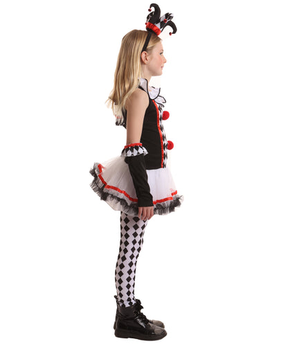 HPO Teen’s Harlequin Honey Costume | Black & White Diamond Dress with Ruffledit Collar | Halloween Cosplay Masquerade & Themed Party