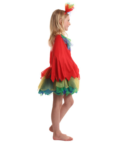 HPO Adorable Multicolor Parrot Costume for Girls| Suitable for Halloween | Flame-retardant Synthetic Fabric