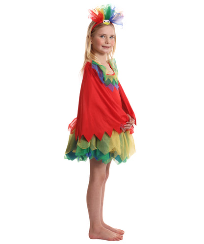 HPO Adorable Multicolor Parrot Costume for Girls| Suitable for Halloween | Flame-retardant Synthetic Fabric