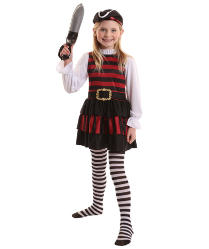HPO Buccaneer Multicolor Pirate Costume for Girl| Suitable for Halloween | Flame-retardant Synthetic Fabric