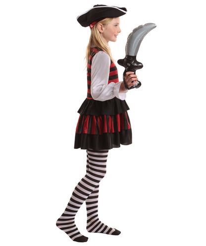 HPO Buccaneer Multicolor Pirate Costume for Girl| Suitable for Halloween | Flame-retardant Synthetic Fabric