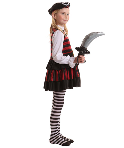 HPO Buccaneer Multicolor Pirate Costume for Girl| Suitable for Halloween | Flame-retardant Synthetic Fabric