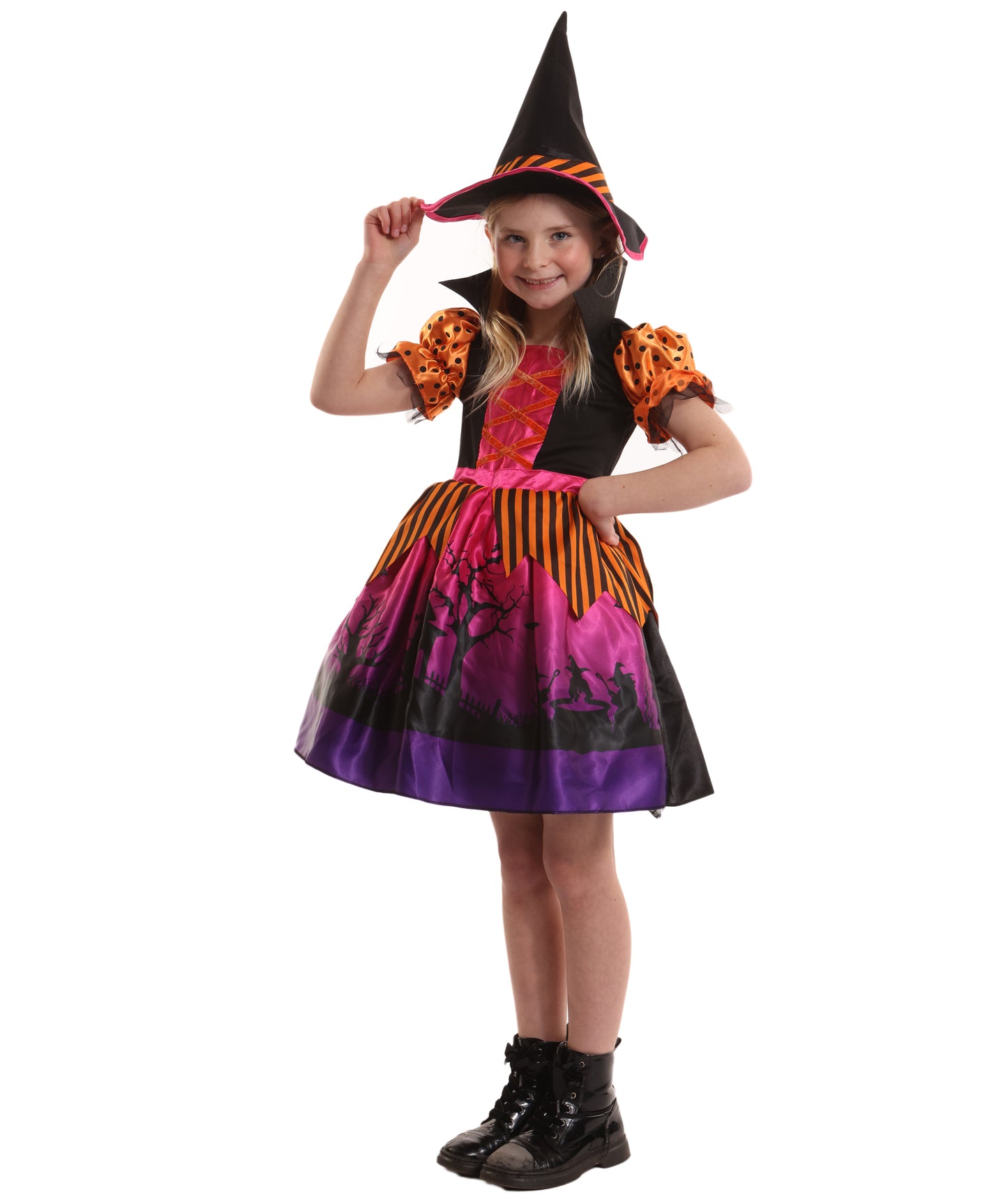HPO Teen’s Hocus Pocus Witch Multiple Color Costume | Layered Dress with cap and Witch Hat | Halloween Cosplay Theater, Masquerade & Theme Parties