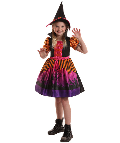HPO Teen’s Hocus Pocus Witch Multiple Color Costume | Layered Dress with cap and Witch Hat | Halloween Cosplay Theater, Masquerade & Theme Parties