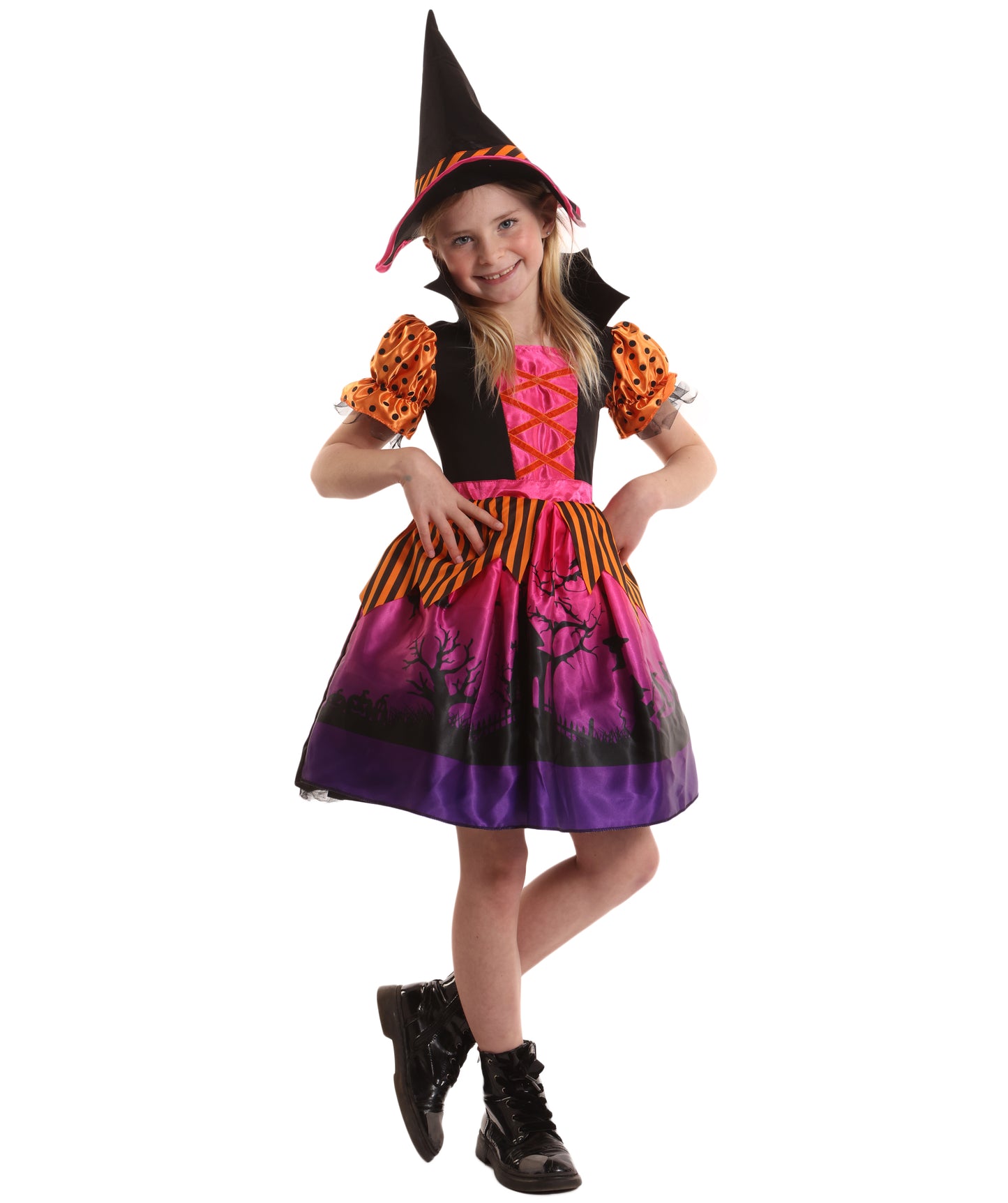HPO Teen’s Hocus Pocus Witch Multiple Color Costume | Layered Dress with cap and Witch Hat | Halloween Cosplay Theater, Masquerade & Theme Parties