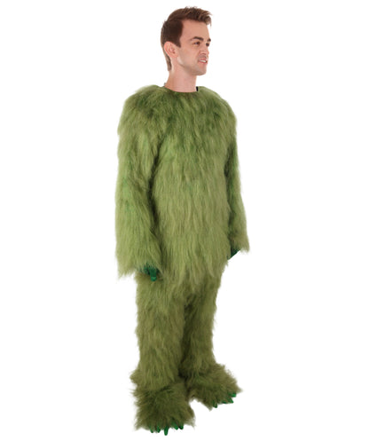 HPO Adult Unisex Olive Green Monster Soft Furry Full Costume, Bundel Set with Mask | Cosplay Mask | Flame-retardant Synthetic Fabric