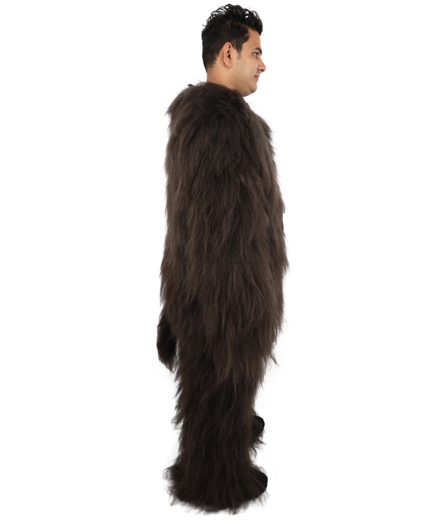 HPO Adult Men's Goat Fur Costume Bundle & Mask Set – Dark Brown Full Body Animal Outfit for Halloween and Cosplay  | Flame-Retardant Synthetic Fiber