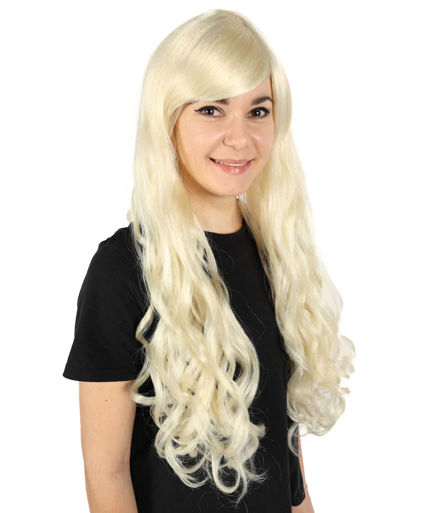 HPO Women's Multicolor Long Curly Wig with Fringe, Flame-retardant Synthetic Fiber
