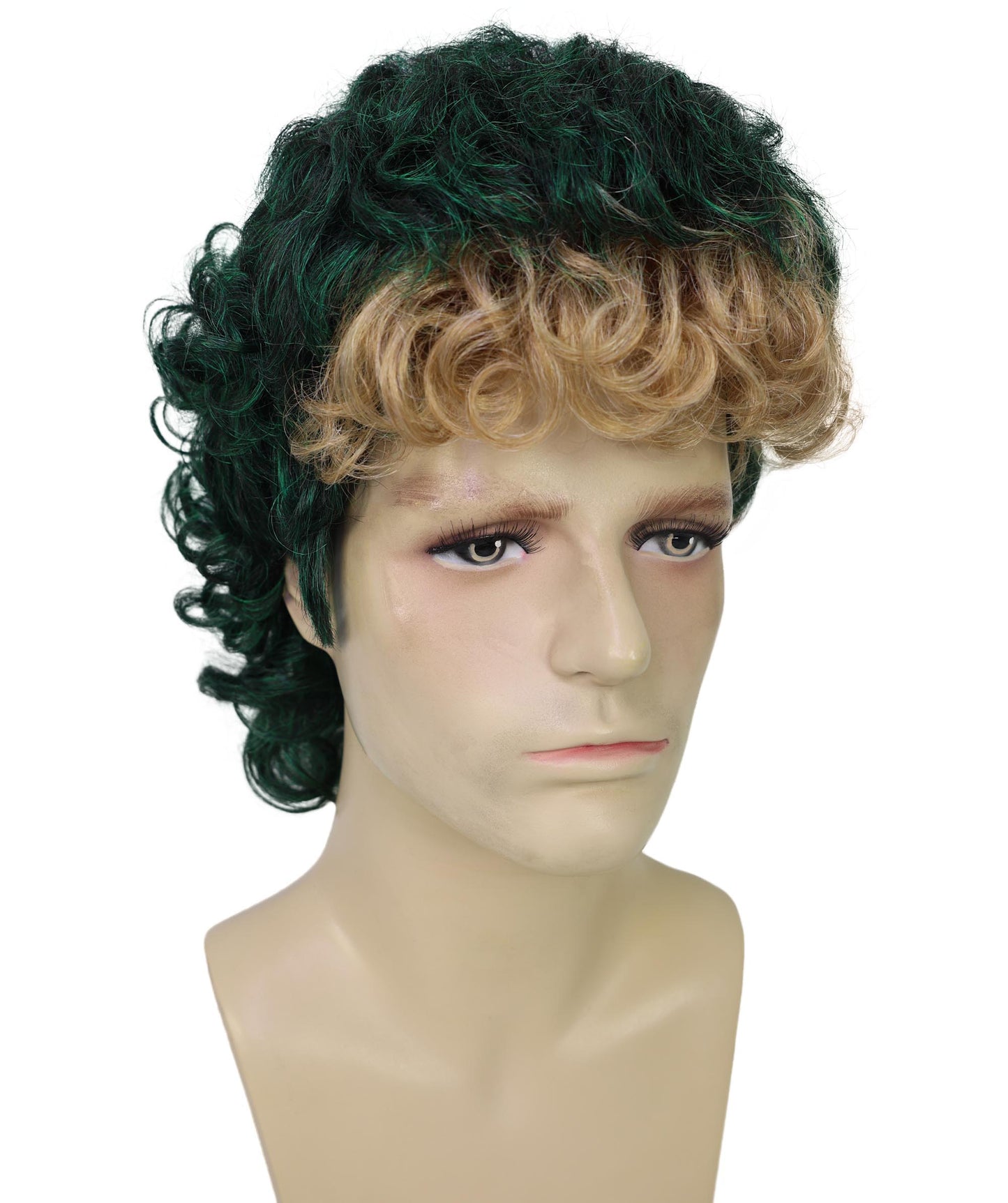 HPO Men’s Permed Bang Multicolor Wig – Flame-Retardant Synthetic Wig with Curly Front Fringe | Breathable Capless Cap Design | Cosplay & Party Hair
