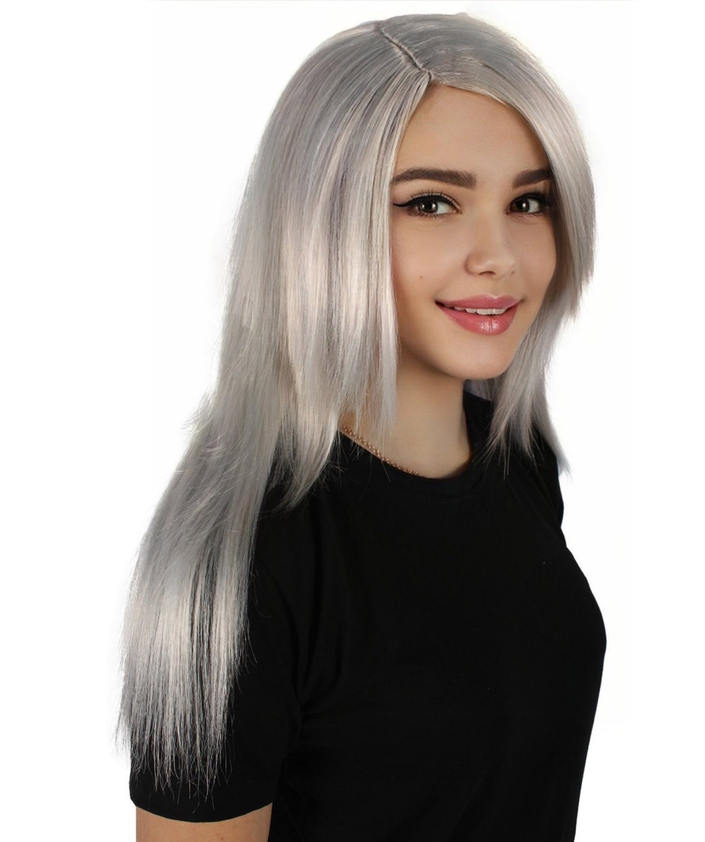 HPO Women's Grey Straight Wig | Flame-retardant Synthetic Fiber | Standard  Wig Cap