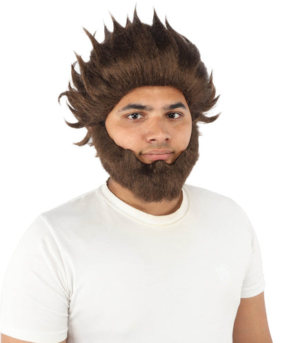 HPO Adult & Teen Men’s 11-Inch Spiky Wig with Beard Set | Multiple Color Options, Ideal for Cosplay, and Themed Events | Bold Style for Fun and Creative Looks