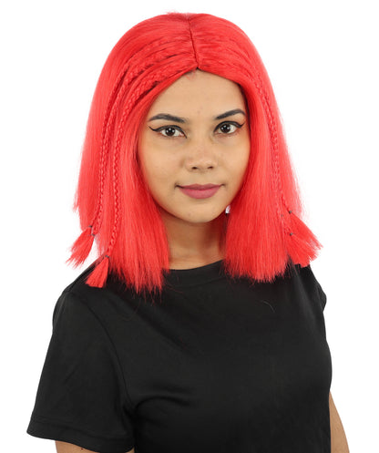 HPO Celebrity-Style 11 Inch Green Rooted Blonde Front Braided Straight Wig | Shoulder-Length Fun, Bold, and Stylish Hairpiece  | Ideal for Halloween, Cosplay, and Themed Parties
