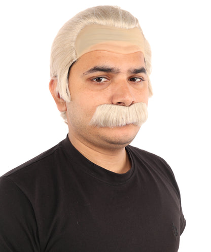 HPO Men’s Blonde Wig and Moustache Set | Short Combed Costume Hair for Book Day, Cosplay & Theatre | Synthetic Fiber Accessories