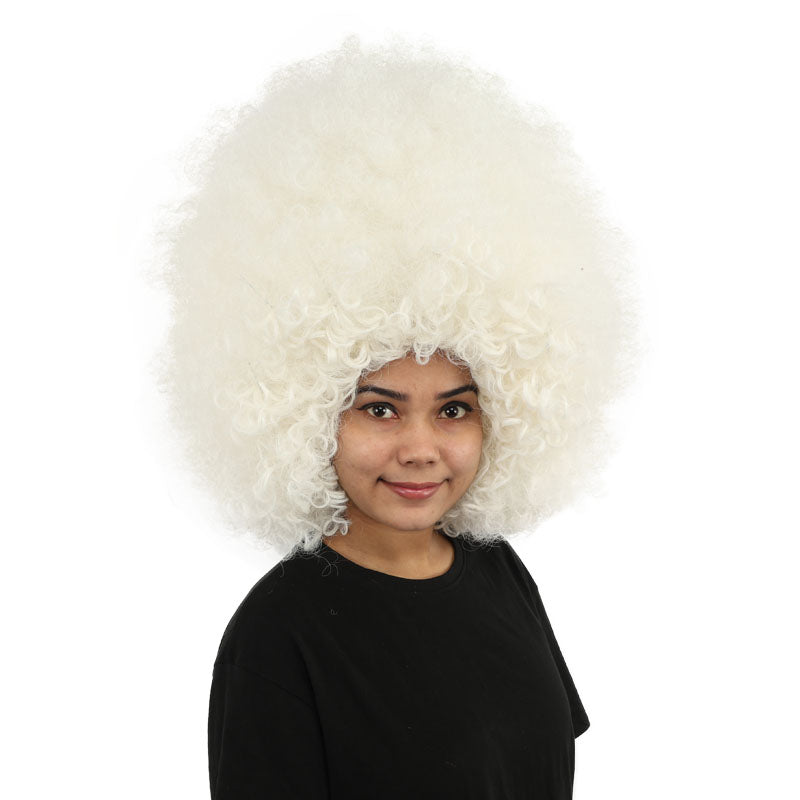 HPO Women's Giant White Glitter Afro Wig | Massive Puffy Sparkle Hair with Silver Sheen, Synthetic Fiber & Breathable Cap | Halloween, Troll Roleplay, 70s Disco Party, Theater & Funny Costume