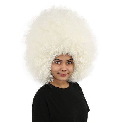 HPO Women's Giant White Glitter Afro Wig | Massive Puffy Sparkle Hair with Silver Sheen, Synthetic Fiber & Breathable Cap | Halloween, Troll Roleplay, 70s Disco Party, Theater & Funny Costume