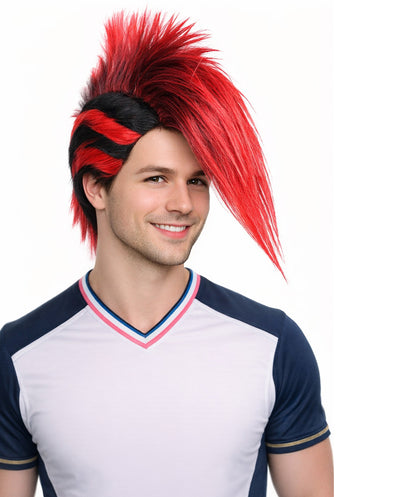 Mohawk Full Wig | Red & Black Halloween Wig | Premium Breathable Capless Cap