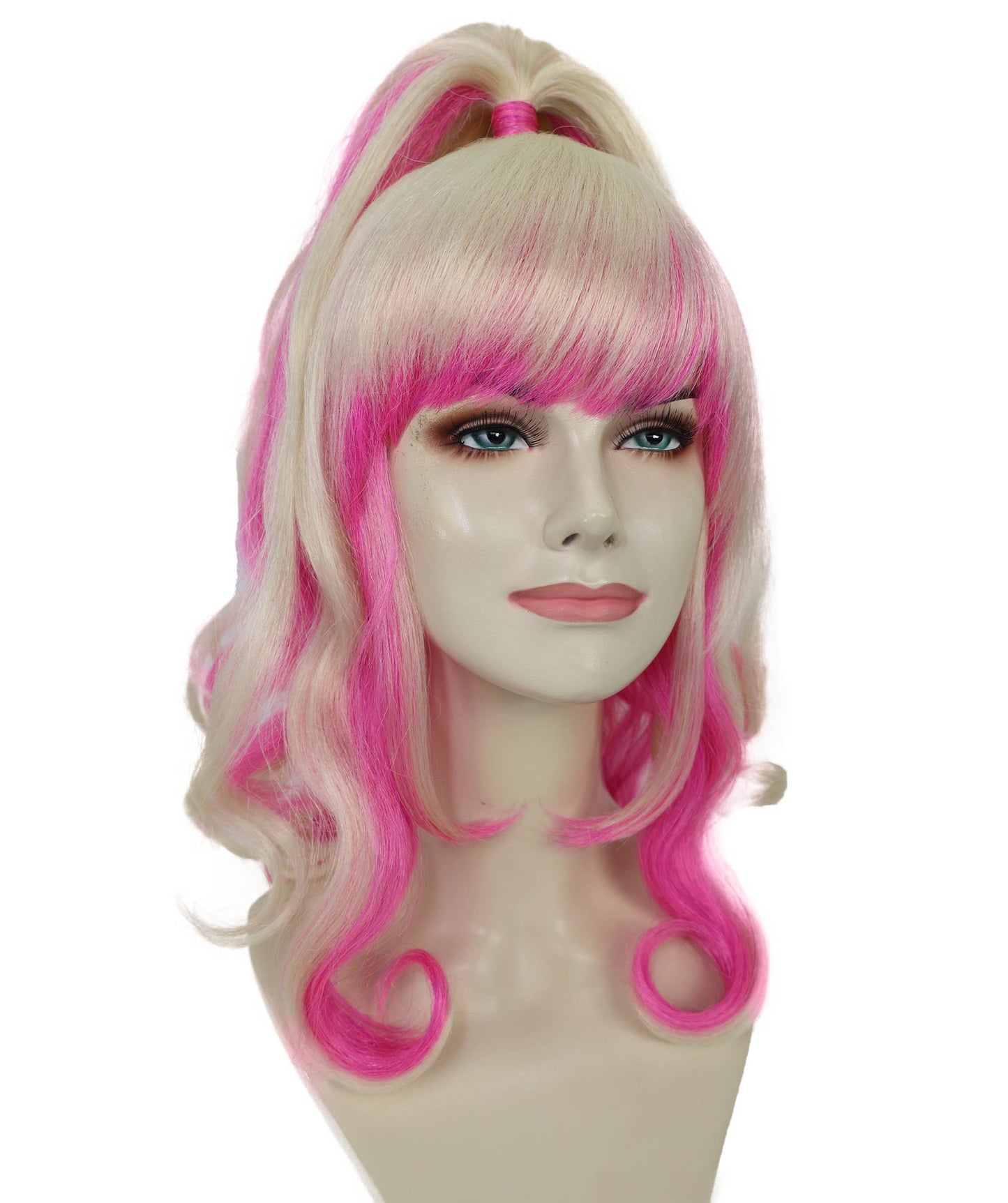 HPO Women’s Fairy Fantasy Blonde & Pink Magical High Ponytail Wig | Halloween and Cosplay Wig | Flame-retardant Synthetic Fiber