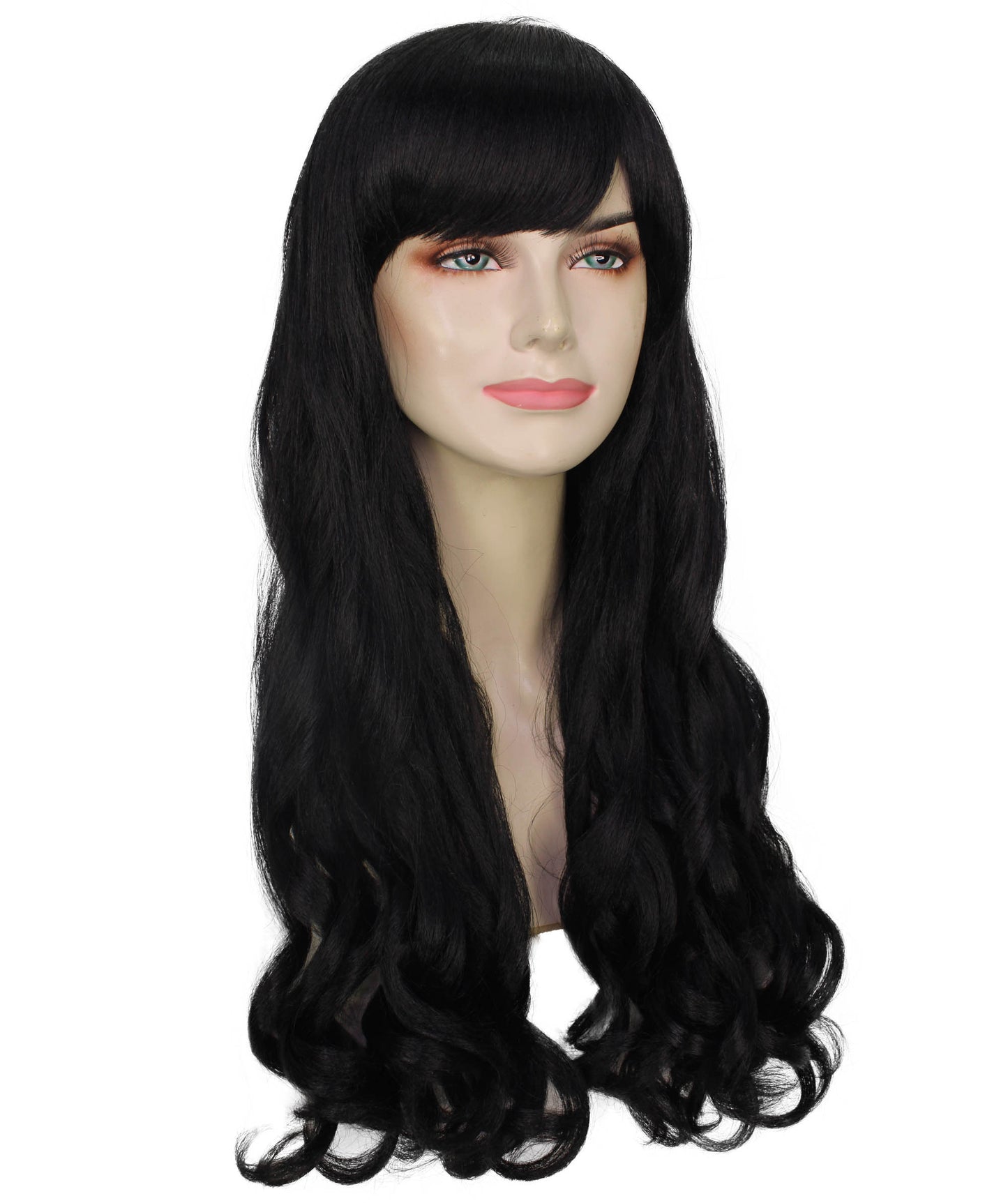 Black Long Curly Wig with Fringe