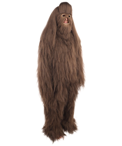 HPO Unisex Extreme Hairy Person Costume, Mask and Bundle - Full-Body Hair Suit Extra-Long Ash Brown Costume Wig for Halloween, Cosplay & Parties