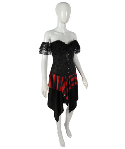 HPO Adult Women’s Pirate Jacket Costume, a classic buccaneer-inspired outfit featuring gold trim, vintage buttons, and lace cuffs for a bold Halloween look