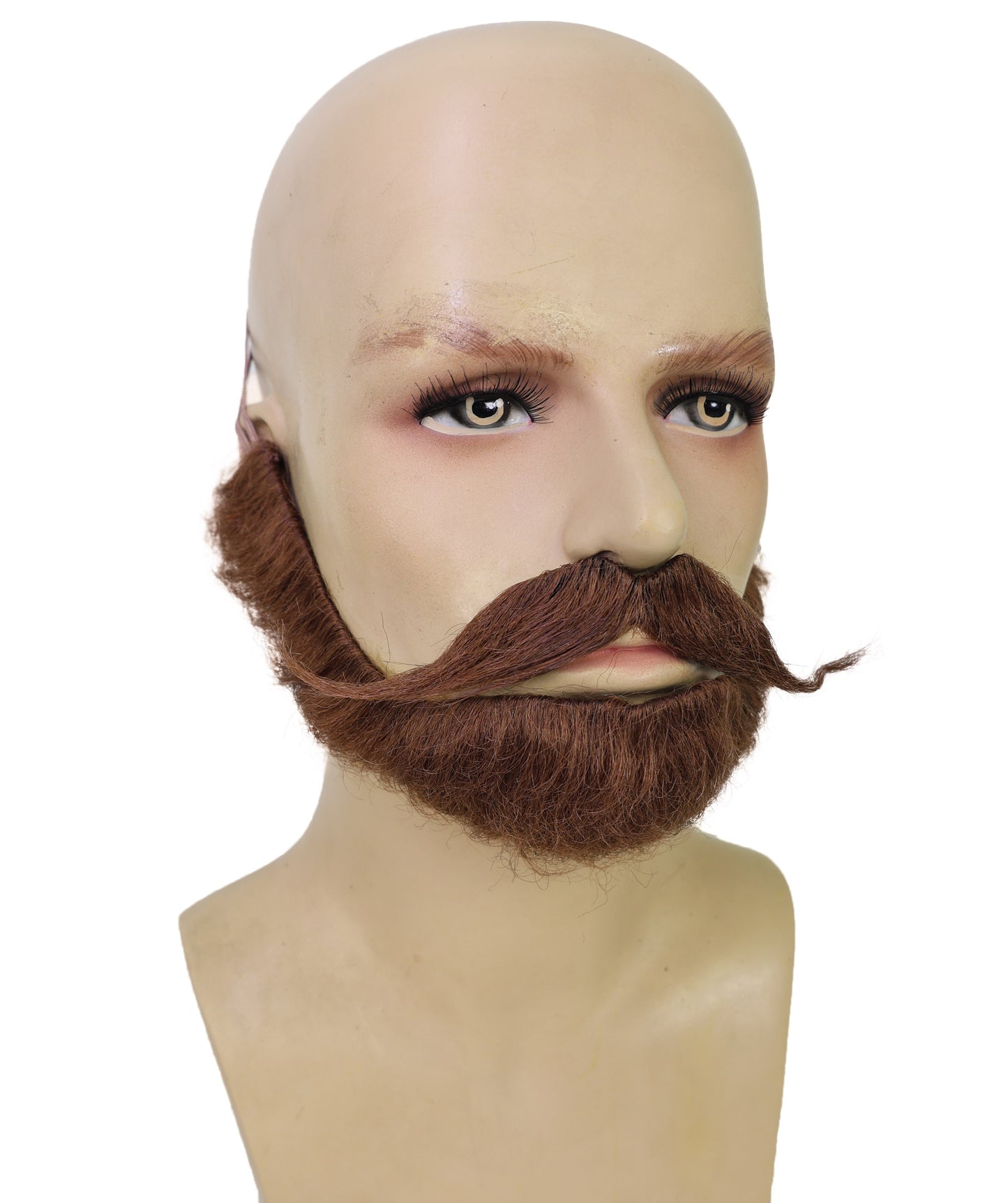 HPO Adult Men’s Long Mustache and Beard Set  | Style for Round Face | Realistic Costume Facial Hair Accessory
