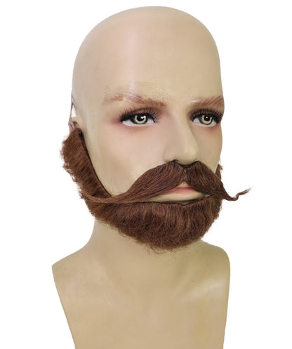 HPO Adult Men’s Long Mustache and Beard Set  | Style for Round Face | Realistic Costume Facial Hair Accessory