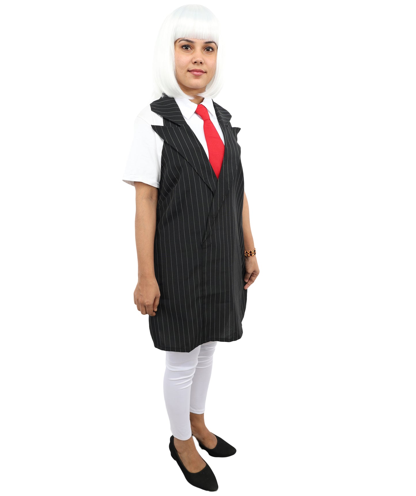 HPO Anime-Inspired Black Suit Costume Set – Stylish Sleeveless Dress & Red Tie | Women’s Full Cosplay Outfit for Halloween, Anime Events & Themed Parties