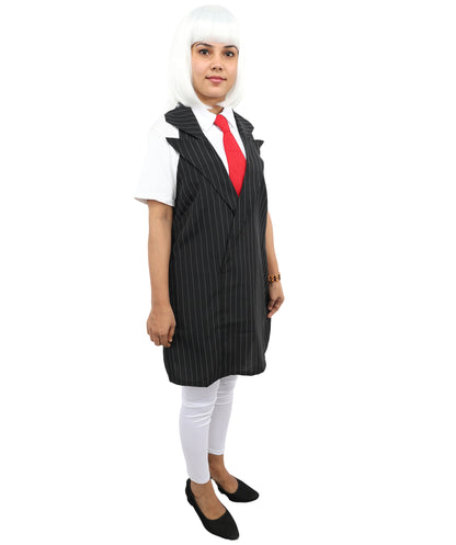 HPO Anime-Inspired Black Suit Costume Set – Stylish Sleeveless Dress & Red Tie | Women’s Full Cosplay Outfit for Halloween, Anime Events & Themed Parties