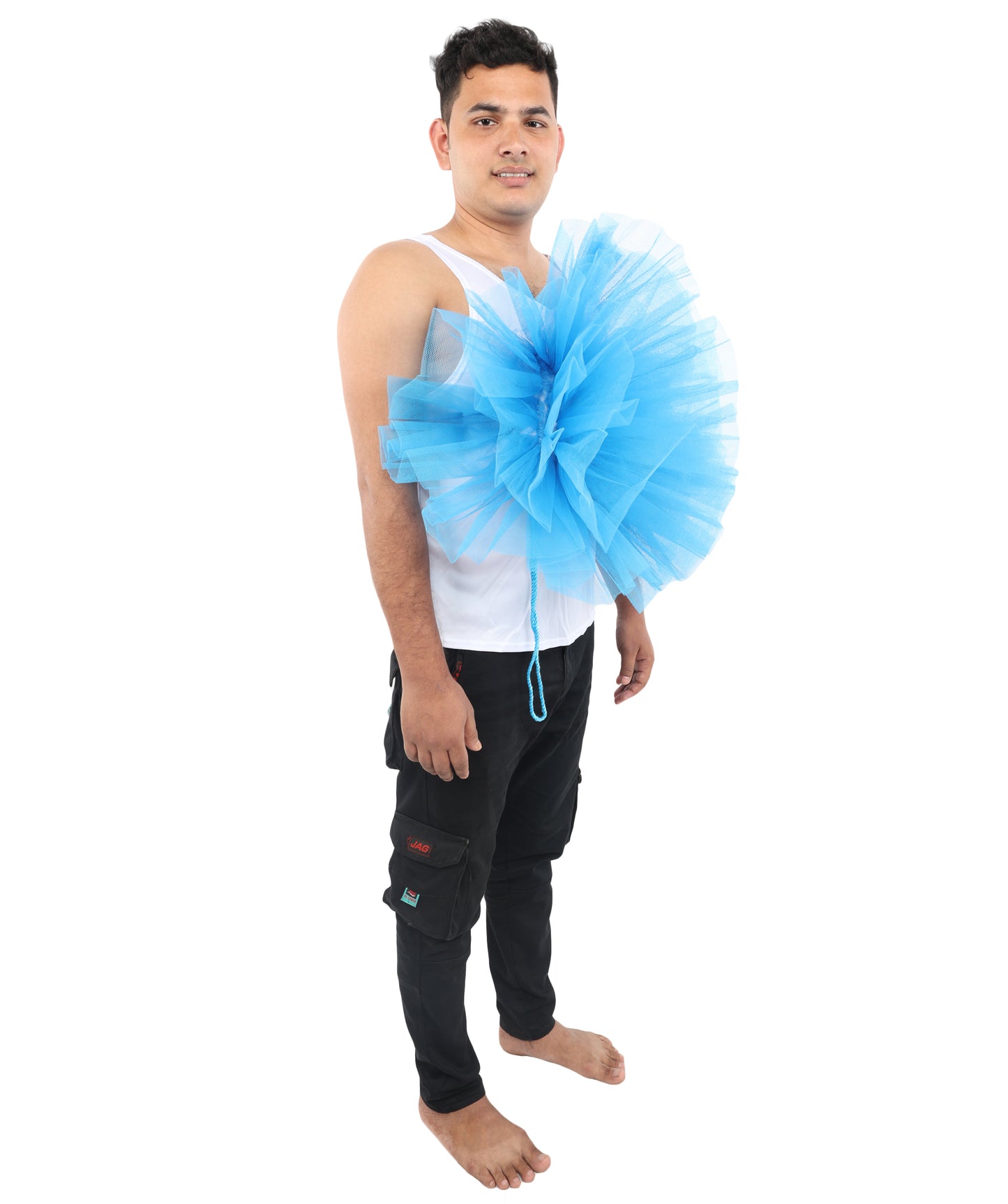 HPO Unisex Blue Shower Loofah Costume | Funny Bath Sponge Outfit with Tulle Mesh Design | Perfect for Halloween, Parties & Comedy Events