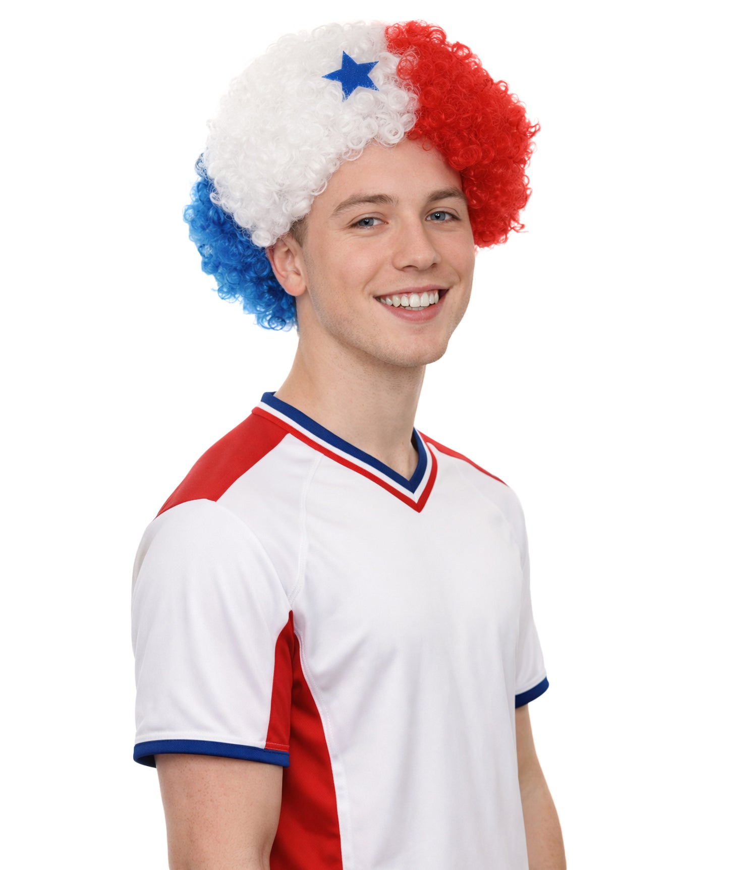 Panama Flag Sport Afro Wig | Blue Red White Jumbo Sport wig