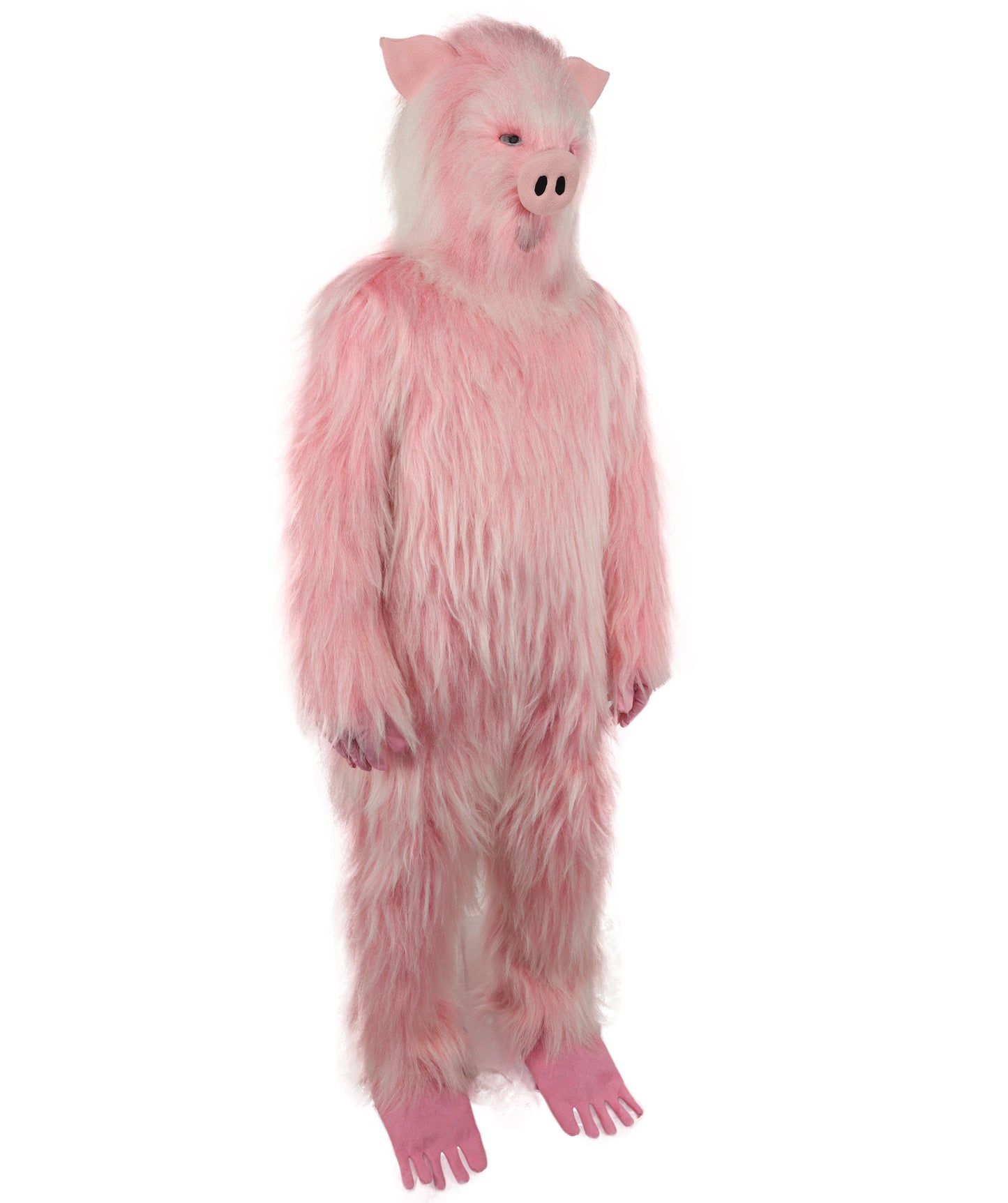 HPO Adult White & Pink Animal Fur Monster Bundle Costume & Mask Set – Full Body Suit with 13 Inch Head Mask for Adults | Funny Furry Pig-Inspired Outfit for Cosplay, Theatre & Halloween Party Events