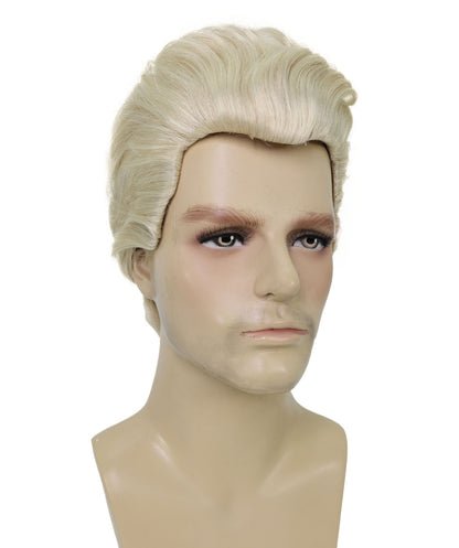 HPO Men's Retro Silver Blonde Hairstyle Wig | Short Synthetic Hair with Adjustable Cap for Cosplay, Themed Events, Halloween, Stage & Roleplay