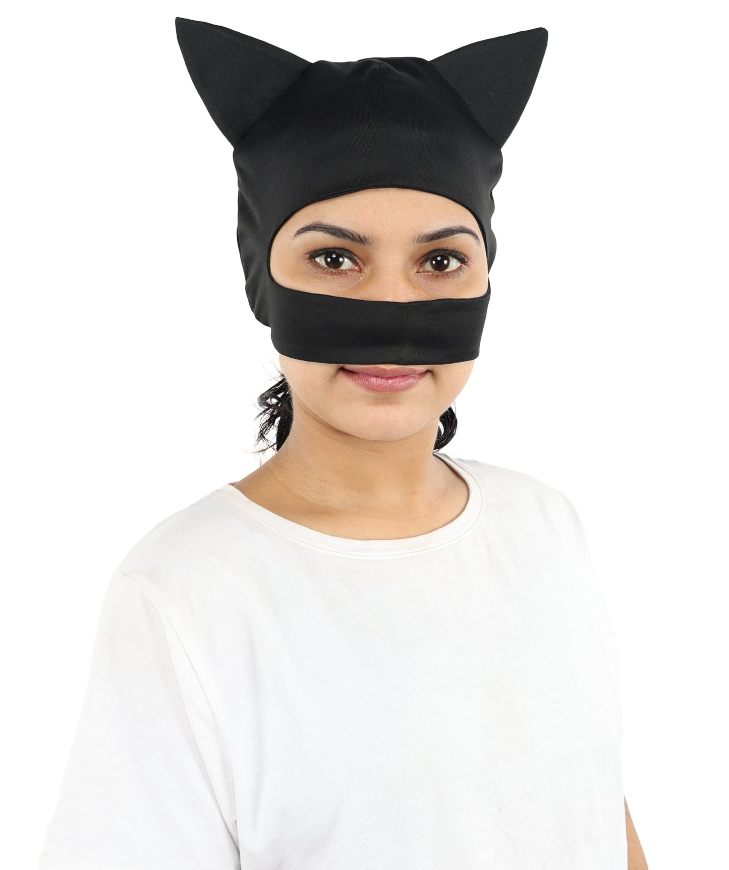 HPO Women’s Black Hero Costume Mask – Soft Fabric Formed Face Cover with Defined Eye Shape | Cosplay Party & Halloween Outfit